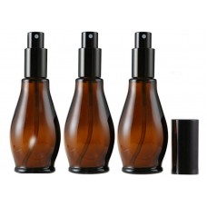 Cadeya  3PCS Empty Refillable Amber Glass Spray Bottle Jars with Black Cap Cosmetic Vials Sample Packing Storage Containers Fine Mist Sprayer Automizer for Perfume Makeup Water(100ml/3.4oz)